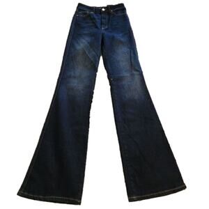 Zara High Rise‎ Flare Leg Denim Jeans Dark Wash Fitted Waist Wide Leg Trousers 4